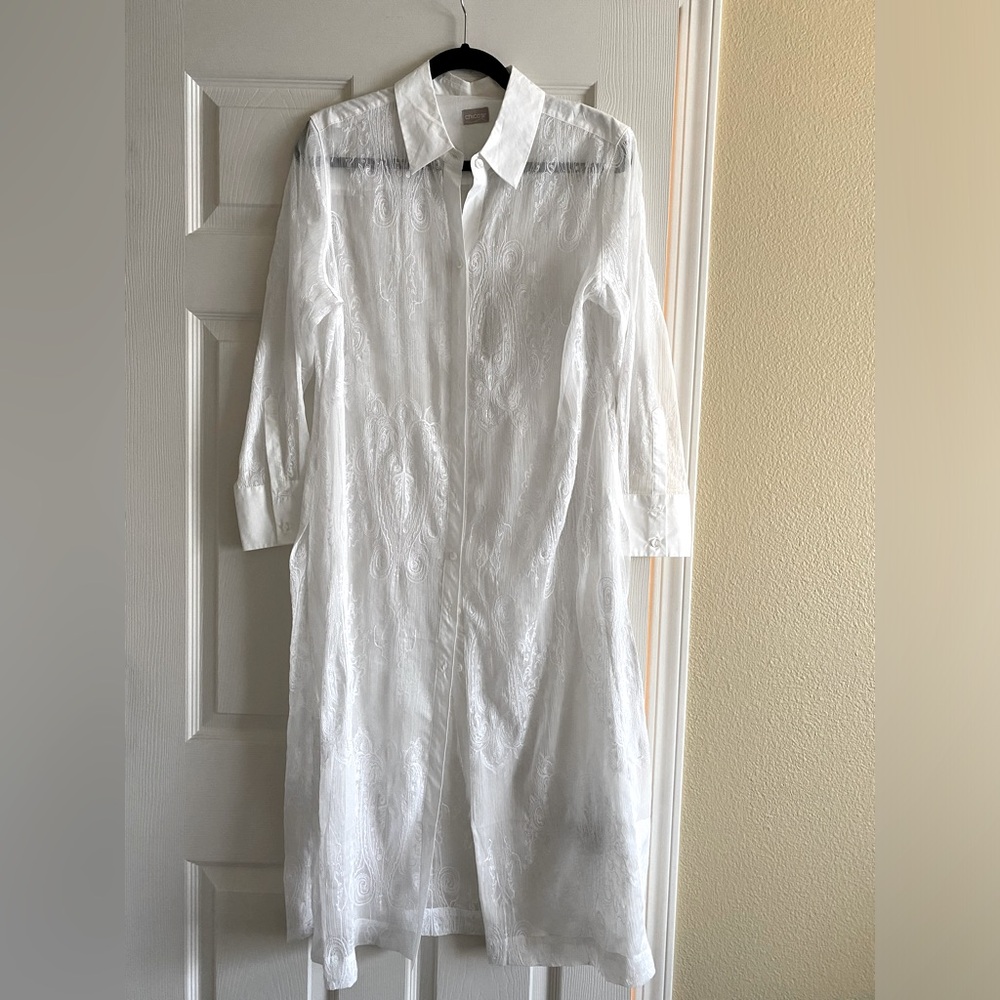 NEW! Chico’s White Embroidered Shirt Dress